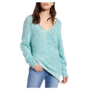 Free People Adriatic Sea Bright Lights V Neck Knit Sweater
